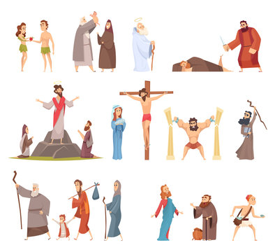 Bible Characters. Historical Antique Holy People Vector Illustrations Collection. Bible Religion History, Man Christianity And Faith