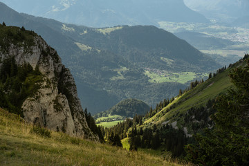 Fototapeta na wymiar View on a Swiss valley from Berneuse mountain 