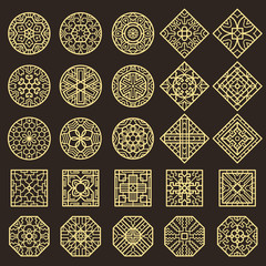 Traditional korean ornament. Asian decoration geometrical authentic shapes for tattoo patterns vector designs. Illustration traditional korean and chinese decoration
