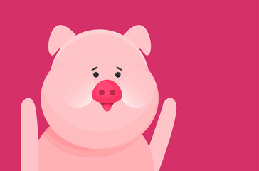 Obraz na płótnie Canvas Flat vector funny pig isolated on color background