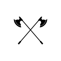 Fototapeta premium Vintage cross axes in retro style black icon emblem vector illustration isolated.