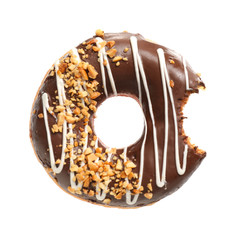 Sweet bitten donut on white background