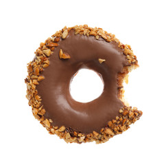 Sweet bitten donut on white background