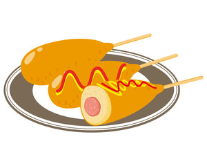 マスタードとケチャップソースをかけたアメリカンドッグのベクターイラスト Bird Wall Mural Bi Nisi