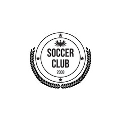 Fototapeta premium Black circle badge for soocer club with shield and stars.