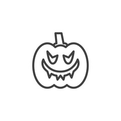 Scary pumpkin line icon. linear style sign for mobile concept and web design. Happy halloween pumpkin outline vector icon. Symbol, logo illustration. Vector graphics