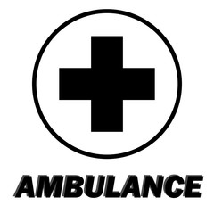 Fototapeta premium Simple Illustration of medical cross with word AMBULANCE. Isolated flat icon