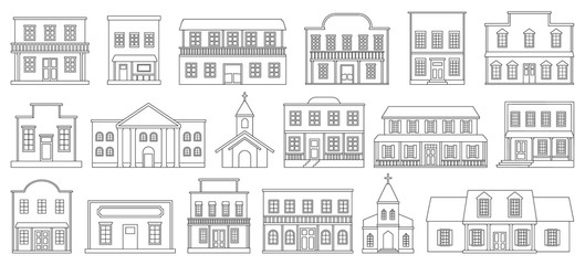 Building wild west line vector set illustration of icon.Western house vector set of icon.House wild west line on white background.