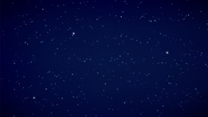 Night starry sky. Dark blue background, space or Universe banner. Stellar galaxy vector illustration. Light night, starlight sky