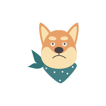 Cartoon shiba inu head with angry and disappointed facial expression