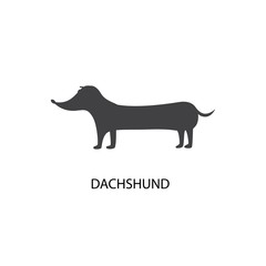 Cute dachshund dog silhouette isolated on white background,
