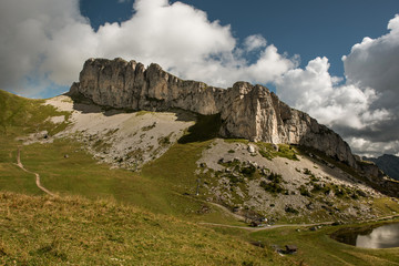 Dramatic sky over Tour d`Ai, Swiss rocky peak