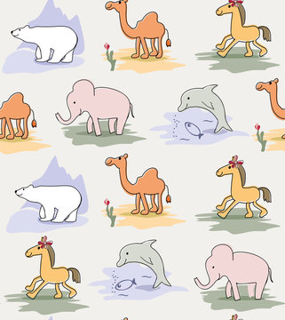Animal seamless pattern for childrens clothing, linens.. Cute little anamals vector illustration