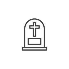 Obraz premium Tombstone line icon. linear style sign for mobile concept and web design. Halloween grave outline vector icon. Symbol, logo illustration. Vector graphics