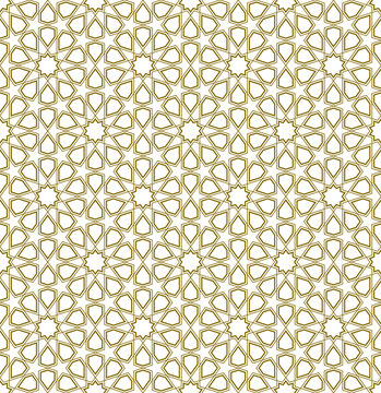 Seamless geometric ornament based on traditional islamic art.Contoured brown lines.