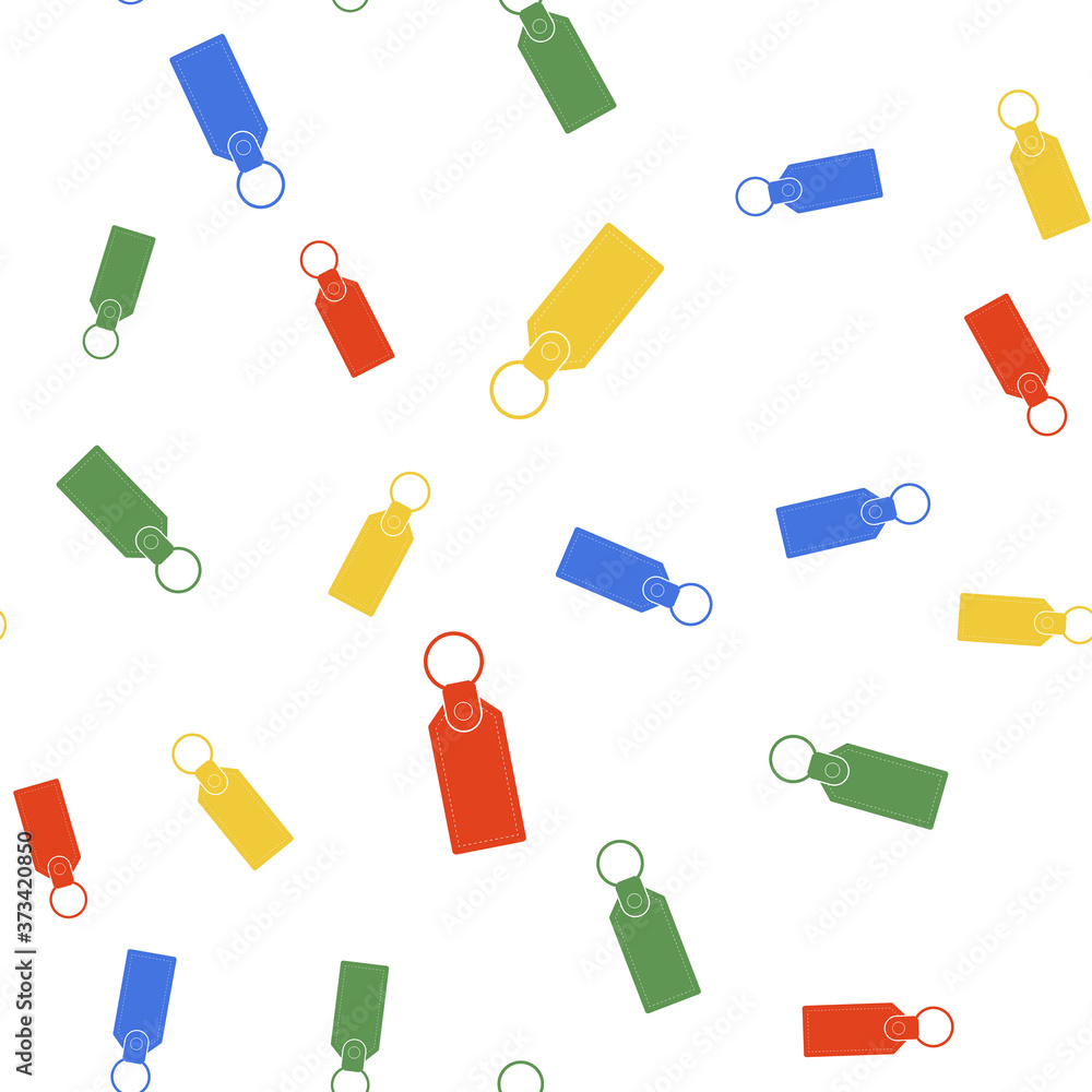Poster color rectangular key chain with ring for key icon isolated seamless pattern on white background. ve