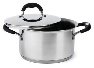 New metal cooking pot isolated on white