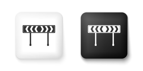 Black and white Safety barricade symbol icon isolated on white background. Traffic sign road. Road block sign. Square button. Vector.