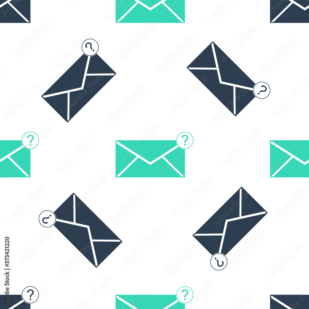 Poster green envelope with question mark icon isolated seamless pattern on white background. letter with qu