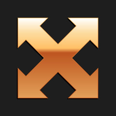 Gold Arrows in four directions icon isolated on black background. Long shadow style. Vector.