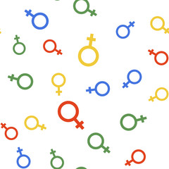 Color Female gender symbol icon isolated seamless pattern on white background. Venus symbol. The symbol for a female organism or woman. Vector.