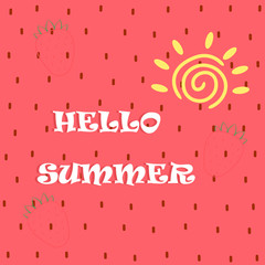 Summer card on an abstract strawberry background with the sun. Vector illustration