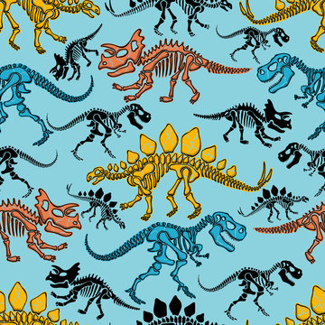 vector seamless pattern of dinosaurs skeleton cartoon