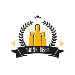 Beer logo. Pattern for design emblem, icon, label, banner. Print on t-shirt graphics. Design template on isolated background. Vintage style. Vector illustration