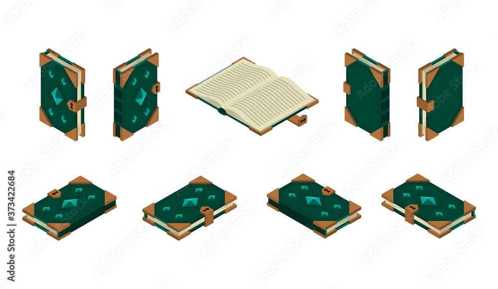 Poster Color Old Books 3d Icons Set Isometric View. Vector