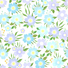 Simple floral pattern with flowers and leaves on a white background. Vector illustration.