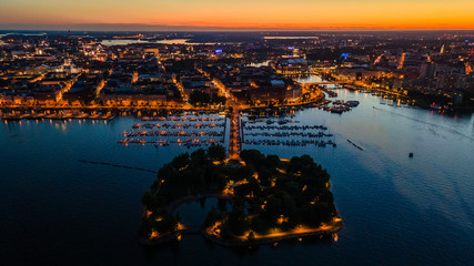 Aerial view of Helsinki at night
