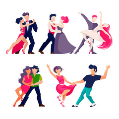 Cartoon Color Characters People Dancing Concept. Vector