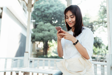 A chatting girl in the university.