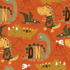 seamless pattern vector of dinosaurs cartoon