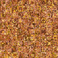 Seamless pattern. Abstract curls made by a rough brush on a checkered background. Chaos of colors. The colors of rusty iron.