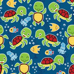 Naklejka na ściany i meble Seamless pattern vector with cute marine animals cartoon