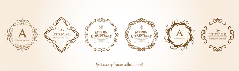 クリスマスのフレームセット、リースのデザイン、オーナメントや装飾デザイン