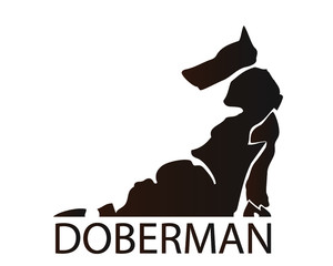 Dog of the Doberman breed. Stylized shape. Silhouette on a white background.
