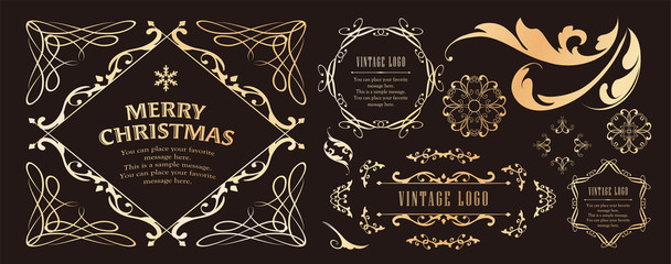 クリスマスのフレームセット、リースのデザイン、オーナメントや装飾デザイン