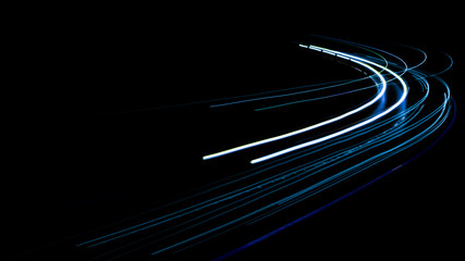 abstract blue car lights at night