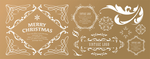 クリスマスのフレームセット、リースのデザイン、オーナメントや装飾デザイン