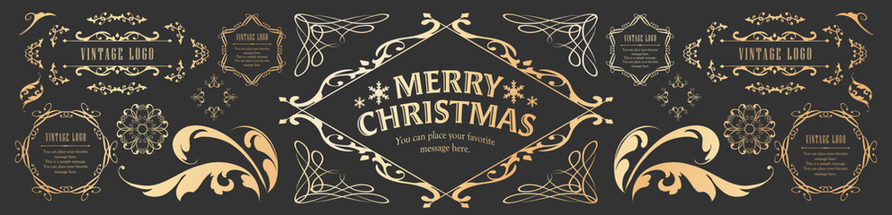 クリスマスのフレームセット、リースのデザイン、オーナメントや装飾デザイン