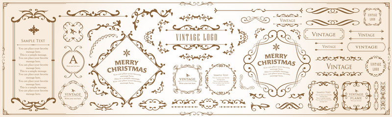 クリスマスのフレームセット、リースのデザイン、オーナメントや装飾デザイン