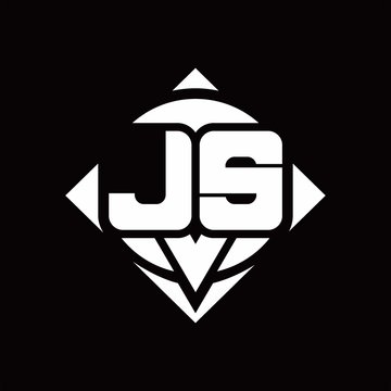 JS Logo monogram with circle shape and square rotate rounded design template