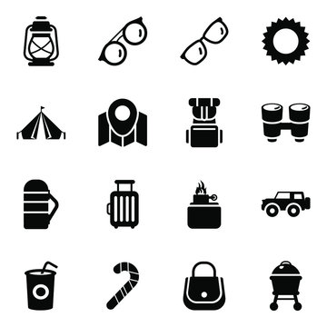 
Travel Essential Icons in Modern solid Style Pack 
