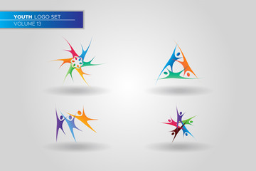 Obraz premium Youth Social Activities Logo Set Template. Colorful people icon