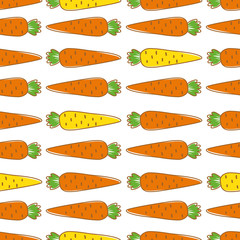 Carrots, hand drawn seamless pattern. Overlapping background, vegetables vector. Colorful illustration with food. Decorative wallpaper, good for printing. Design backdrop