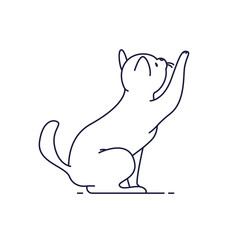 audiobooksVector line art style portrait of cute cat character sitting isolated on white background holding his front paw up playing. 