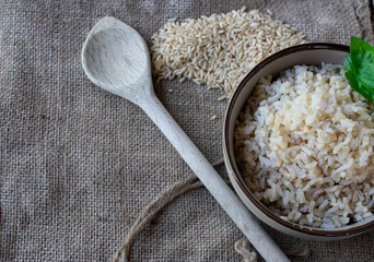 Cooked brown rice in a bowl