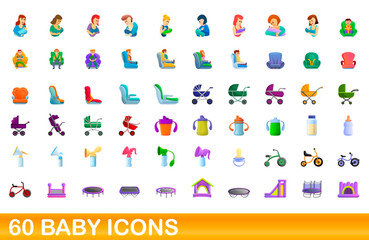 60 baby icons set. Cartoon illustration of 60 baby icons vector set isolated on white background